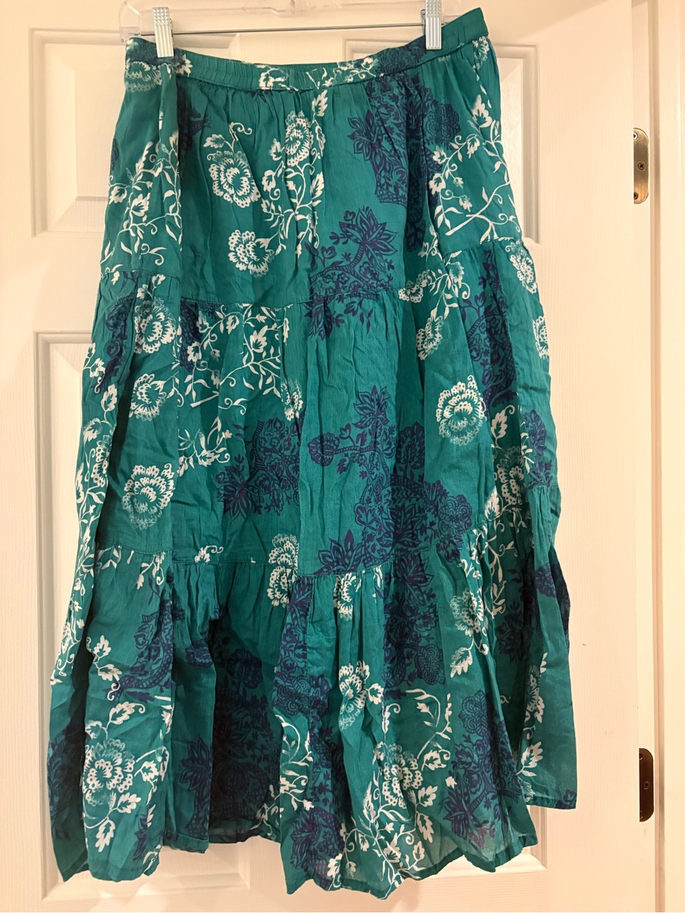 krazy kat Teal Floral Tiered Maxi Skirt